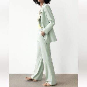 ZARA Blazer with Golden Buttons & Pants Suit Set Light Green Small S 2395 732